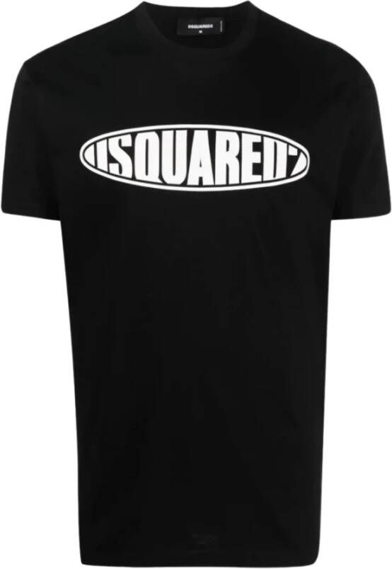 Dsquared2 Zwarte katoenen T-shirt met logo belettering Black Heren
