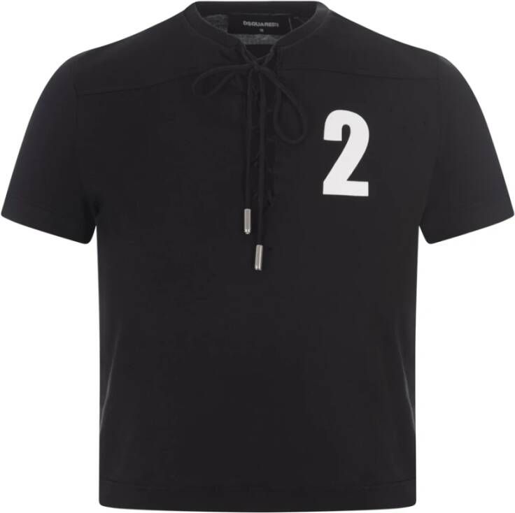 Dsquared2 Zwarte Katoenen T-shirt met Ronde Halslijn Zwart Dames