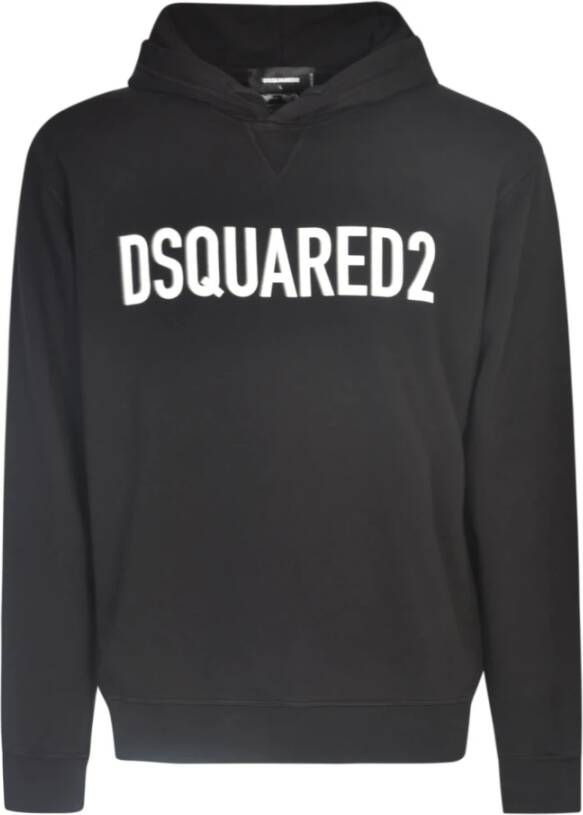 Dsquared2 Zwarte katoenen trui met capuchon en logo print Zwart Heren