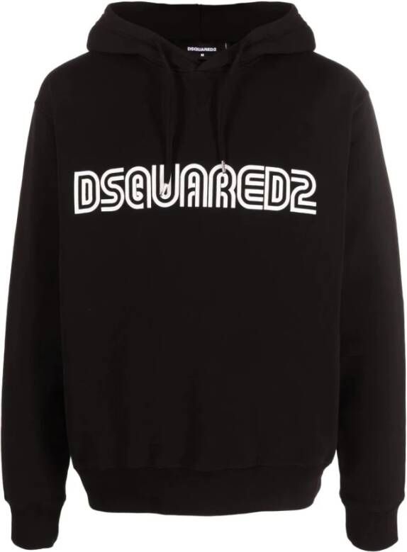 Dsquared2 Zwarte Logo-Print Katoenen Hoodie voor Heren Zwart Heren