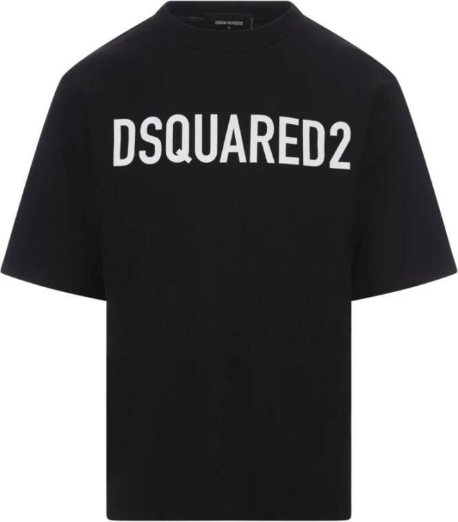 Dsquared2 Zwarte losse pasvorm T-shirt met print Black Heren