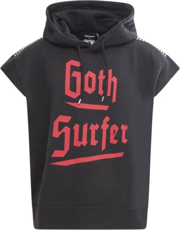 Dsquared2 Zwarte Mouwloze Sweatshirt met Verstelbare Capuchon en Metalen Studs Zwart Heren
