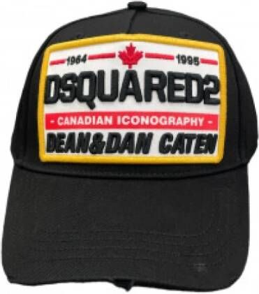 Dsquared2 Zwarte Patch Cap Regular Fit 100% Katoen Black Heren