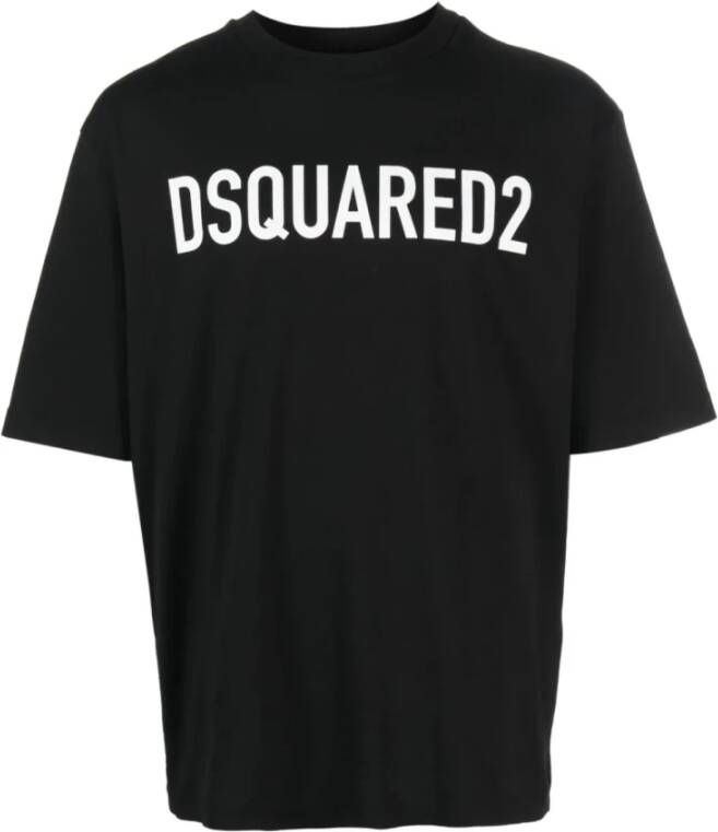 Dsquared2 Logo-Print Katoenen T-Shirt in Zwart Wit Black Heren