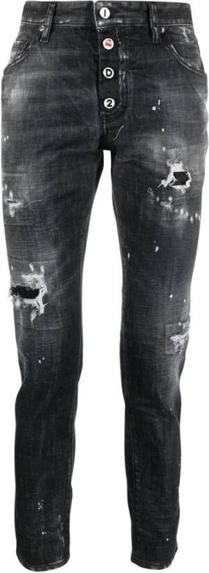 Dsquared2 Zwarte Slim-Fit Distressed Jeans Zwart Heren