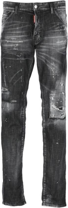 Dsquared2 Zwarte Slim-Fit Katoenen Jeans met Contrasterende Details Zwart Heren
