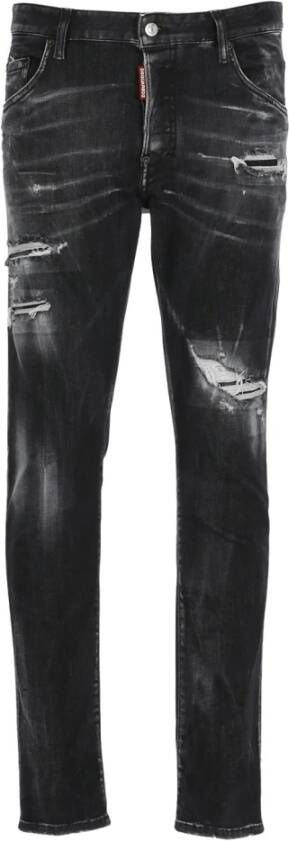 Dsquared2 Zwarte Slim-Fit Katoenen Jeans met Uniek Logo Label Zwart Heren