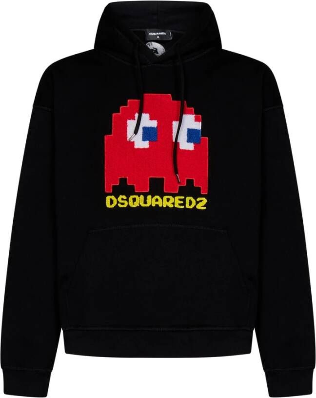 Dsquared2 Zwarte Sweaters met Pac-Man Borduursel Black Heren