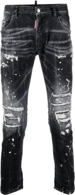 Dsquared2 Zwarte Versleten Slim Fit Jeans Zwart Heren