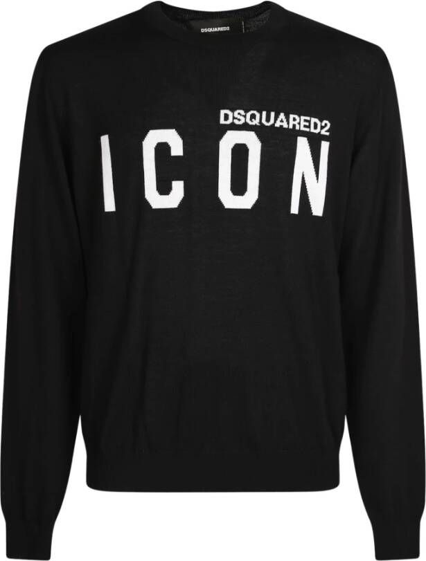Dsquared2 Zwarte Wol Icon Sweater Zwart Heren