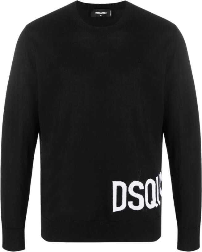 Dsquared2 Zwarte wollen trui met geborduurd logo Zwart Heren