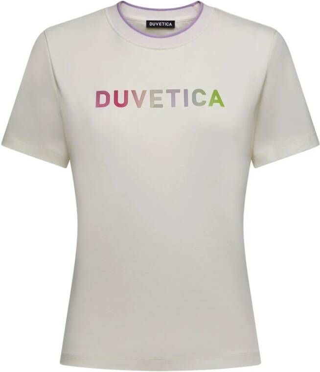 Duvetica Kleurrijk Logo T-Shirt voor Vrouwen Beige Dames