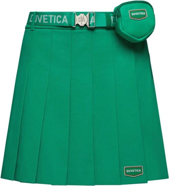 Duvetica Kleurrijke Dames Skort met Geplooide Voorkant en Logo Tabblad Groen Dames