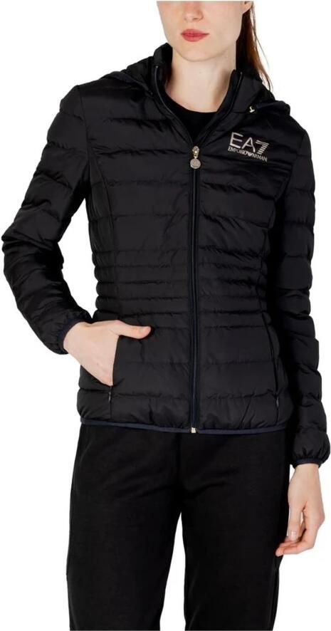 Emporio Armani EA7 Zwarte gewatteerde jas met capuchon en klein logo Black Dames - Foto 5