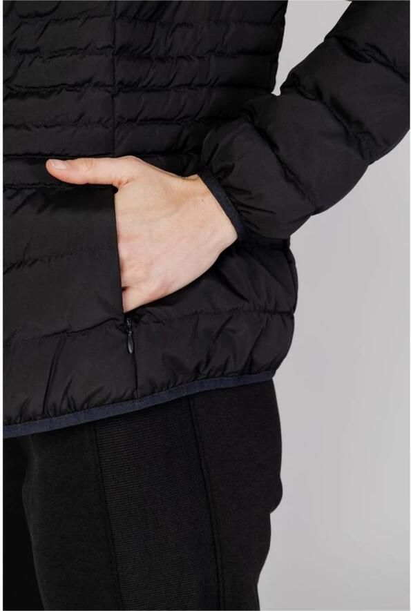 Emporio Armani EA7 Zwarte gewatteerde jas met capuchon en klein logo Black Dames