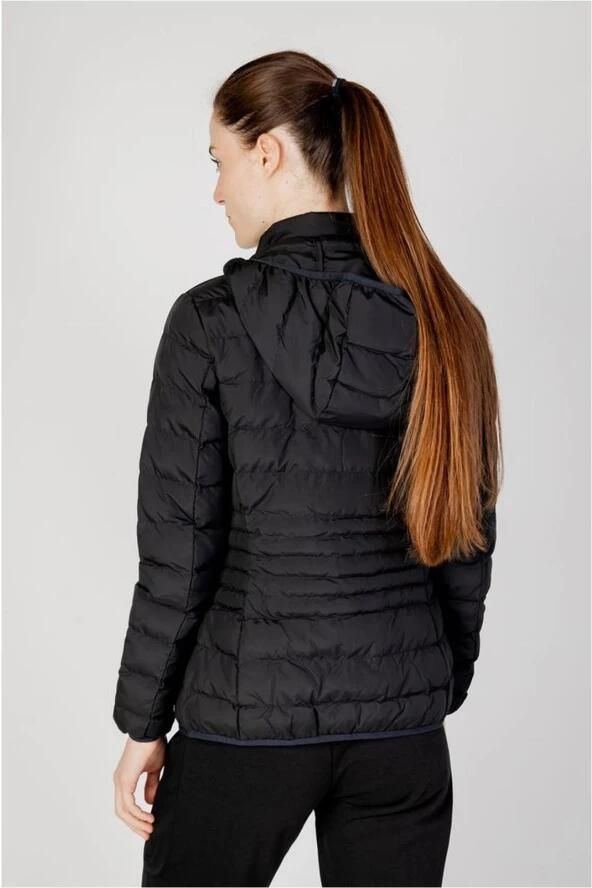 Emporio Armani EA7 Zwarte gewatteerde jas met capuchon en klein logo Black Dames - Foto 2