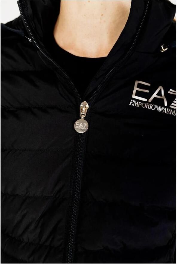 Emporio Armani EA7 Zwarte gewatteerde jas met capuchon en klein logo Black Dames - Foto 3