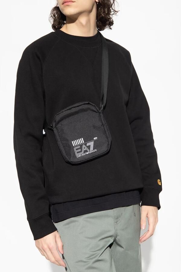 Emporio Ar i EA7 Kleine zwarte nylon schoudertas met verstelbare band Zwart - Foto 7