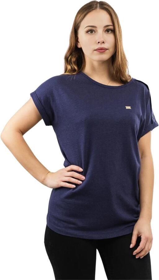 Emporio Armani EA7 Dames T-shirt Navy Blauw Katoen Korte Mouw Ronde Hals Blue Dames