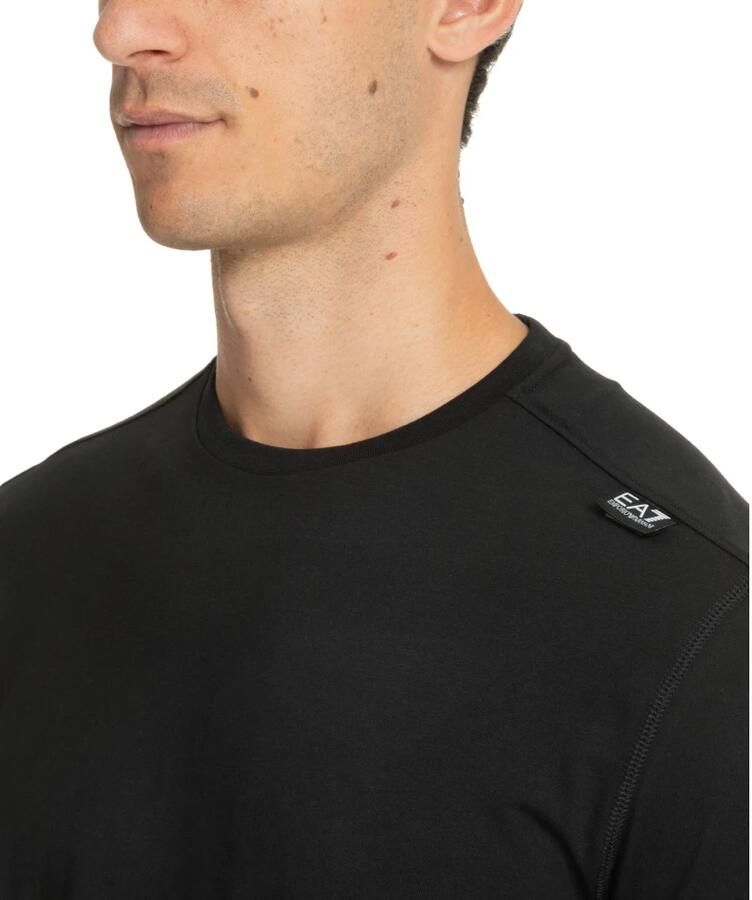Emporio Armani EA7 Gestreept T-shirt met Logo Detail Black Heren