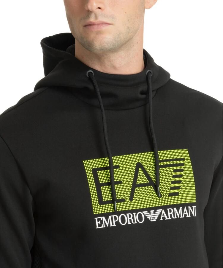 Emporio Armani EA7 Gestreepte Hoodie met Capuchon Logo en Zak Black Heren