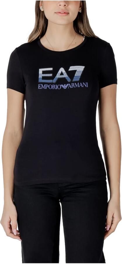 Emporio Armani EA7 Zwart Bedrukt Kort T-shirt met Korte Mouwen Black Dames - Foto 3