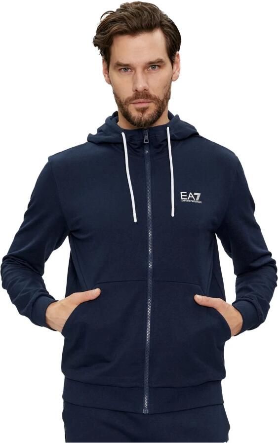 Emporio Armani EA7 Katoenen Zip Sweater Regular Fit Blue Heren