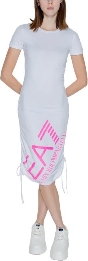 Emporio Armani EA7 Strandjurk van stretchkatoen met korte mouwen White Dames