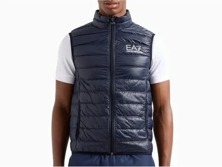 Emporio Armani EA7 Gedrukt Logo Donzen Vest voor Heren Blauw Heren