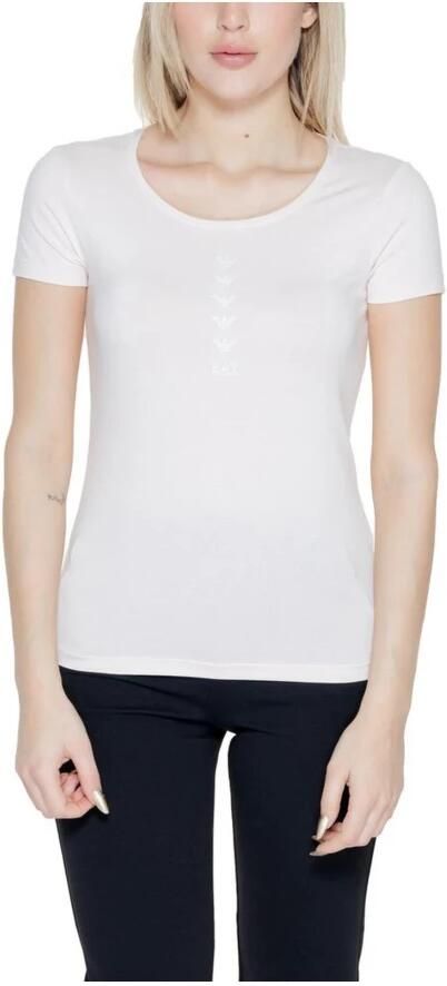 Emporio Armani EA7 Roze Katoenen T-shirt Lente Zomer Collectie White Dames - Foto 4