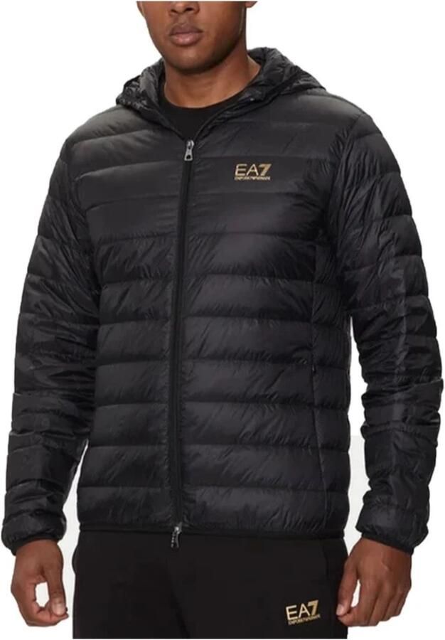 Emporio Armani EA7 Zwarte Gewatteerde Jas met Rits Capuchon Black Heren - Foto 5
