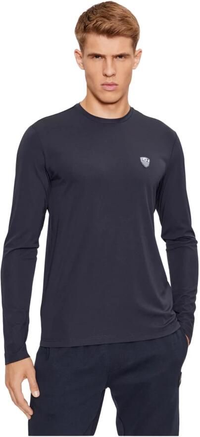 Emporio Armani EA7 Stretch Ronde Hals Lange Mouw T-shirt Blue Heren