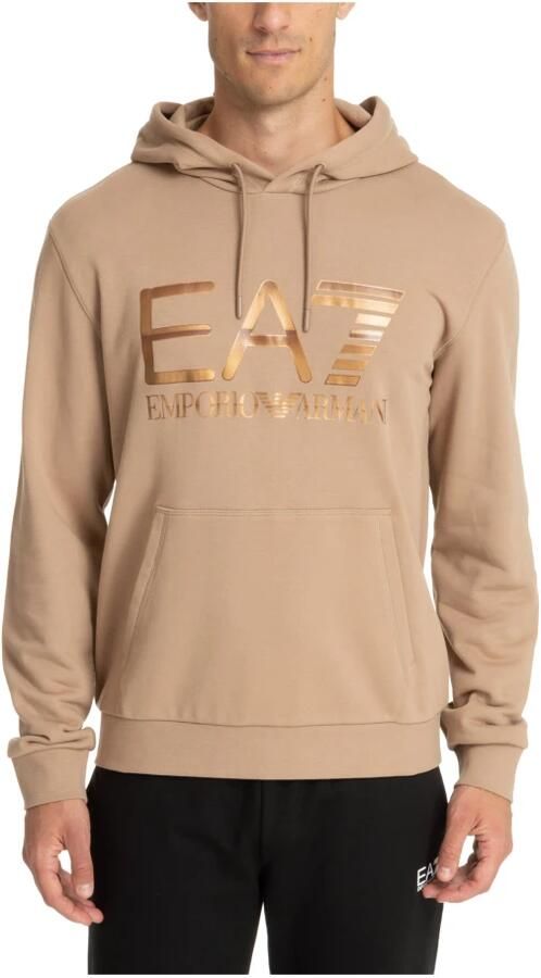 Emporio Armani EA7 Trekkoord Patroon Logo Zak Hoodie Beige Heren - Foto 4