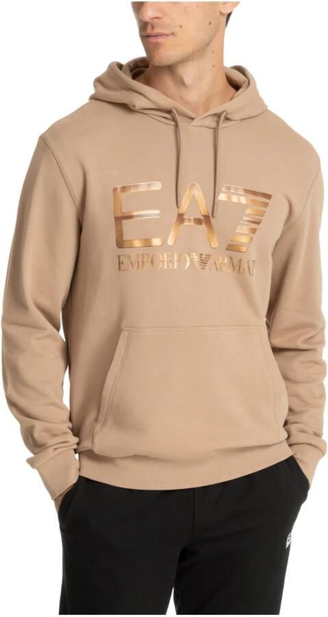 Emporio Armani EA7 Trekkoord Patroon Logo Zak Hoodie Beige Heren - Foto 3