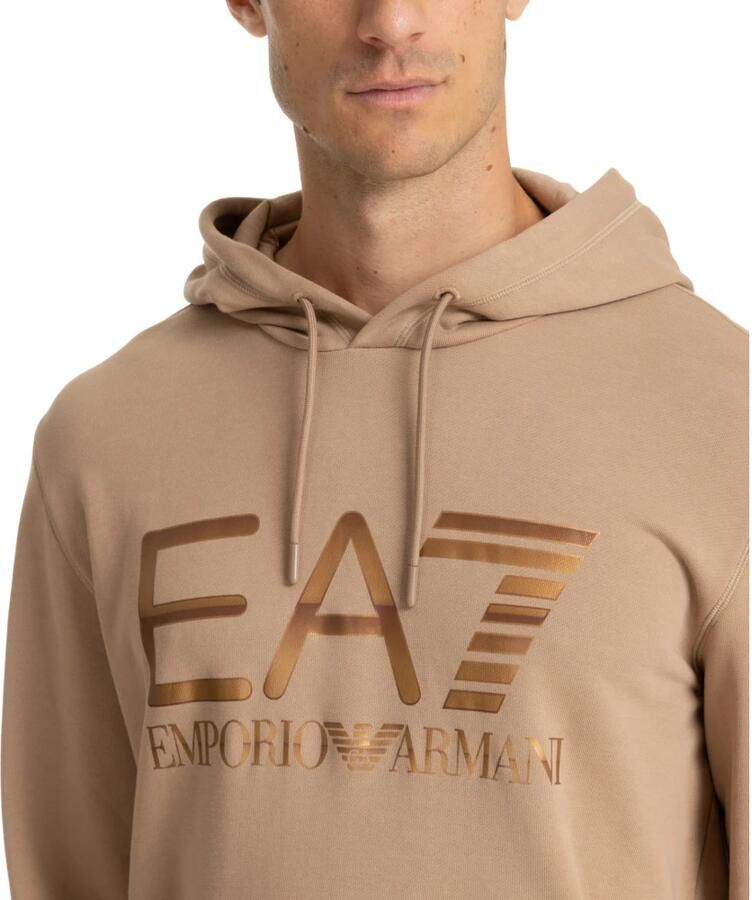 Emporio Armani EA7 Trekkoord Patroon Logo Zak Hoodie Beige Heren