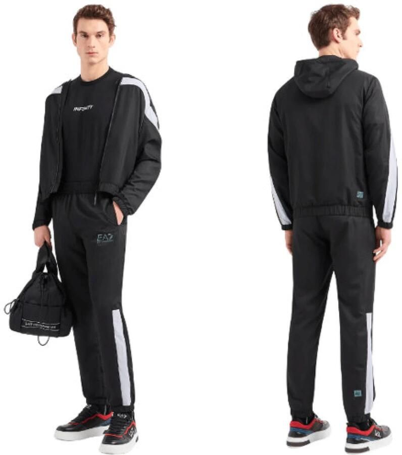 Emporio Armani EA7 Ventus Full Zip Hooded Tracksuit Black- Heren Black - Foto 2