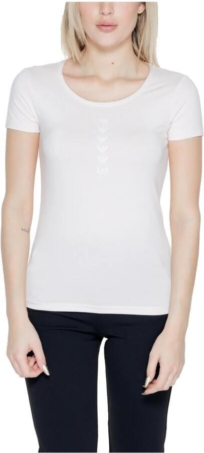 Emporio Armani EA7 Roze Katoenen T-shirt Lente Zomer Collectie White Dames - Foto 4