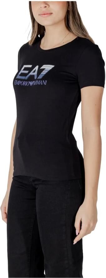Emporio Armani EA7 Zwart Bedrukt Kort T-shirt met Korte Mouwen Black Dames