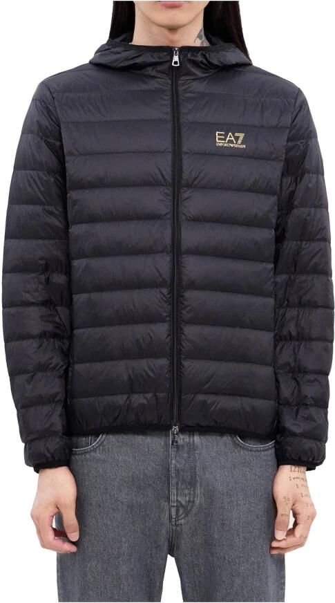 Emporio Armani EA7 Zwarte Gewatteerde Jas met Rits Capuchon Black Heren - Foto 6