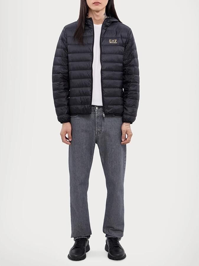 Emporio Armani EA7 Zwarte Gewatteerde Jas met Rits Capuchon Black Heren - Foto 3