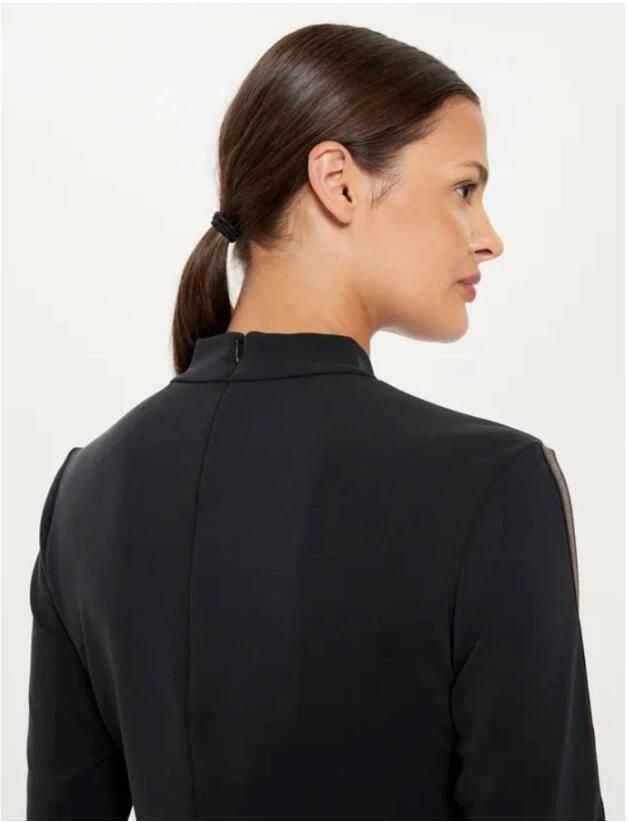 Emporio Armani EA7 Zwarte Jersey Jurk met Hoge Kraag Black Dames