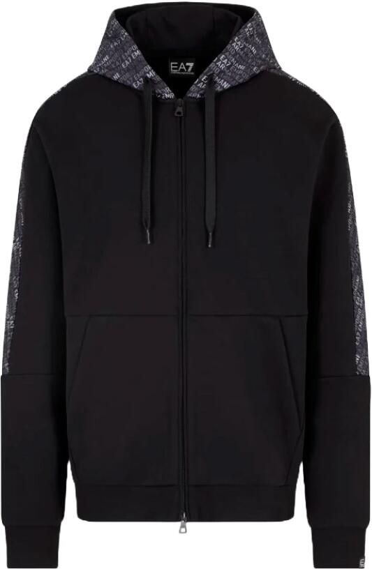 Emporio Armani EA7 Zwarte Sweater met Capuchon en Rits Black Heren