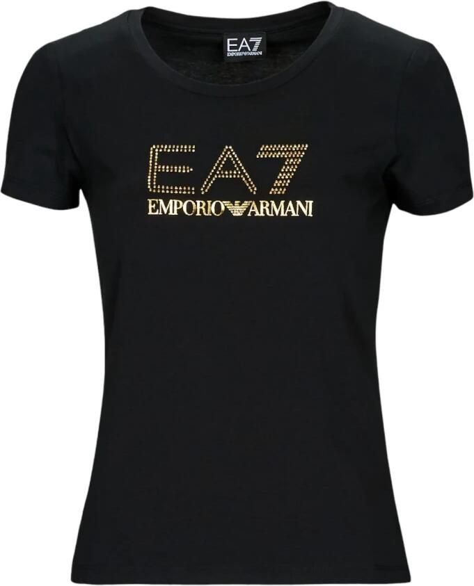 Emporio Armani EA7 Zwarte Katoenen Ronde Hals Slim Fit T-shirt Black Dames