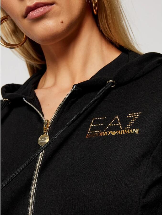 Emporio Armani EA7 Zwarte Jumpsuit met Capuchon en Zakken Black Dames