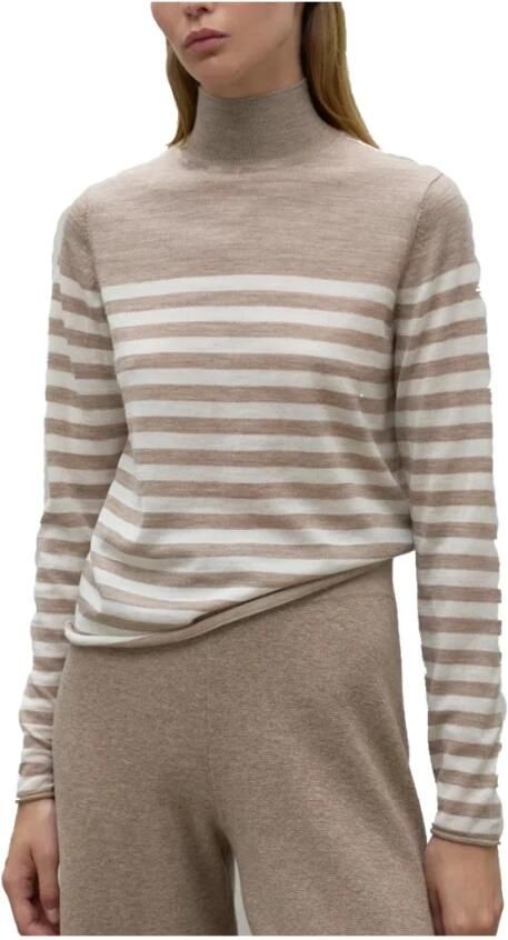 Ecoalf Gestreepte Gebreide Turtlenecks Beige Dames - Foto 3
