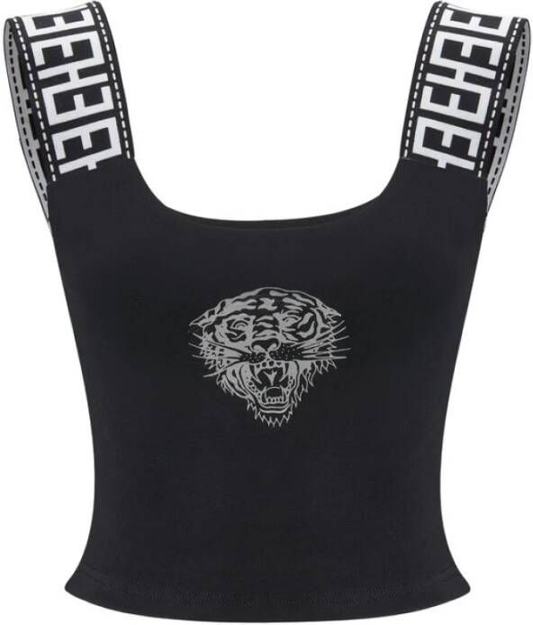 Ed Hardy T-shirt Korte Mouw Tiger glow tape crop tank top black