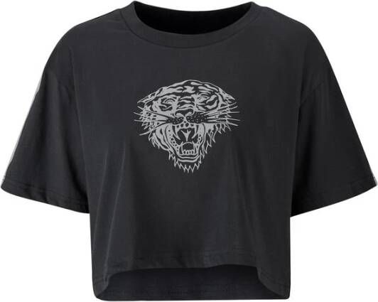 Ed Hardy T-shirt Korte Mouw Tiger Glow Crop Top Black