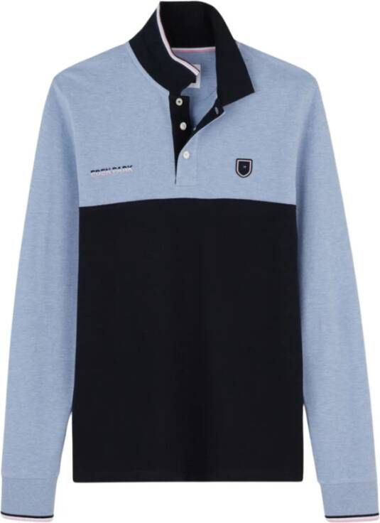 Eden Park Color Block Polo met Lange Mouwen en Borduursels Blauw Heren