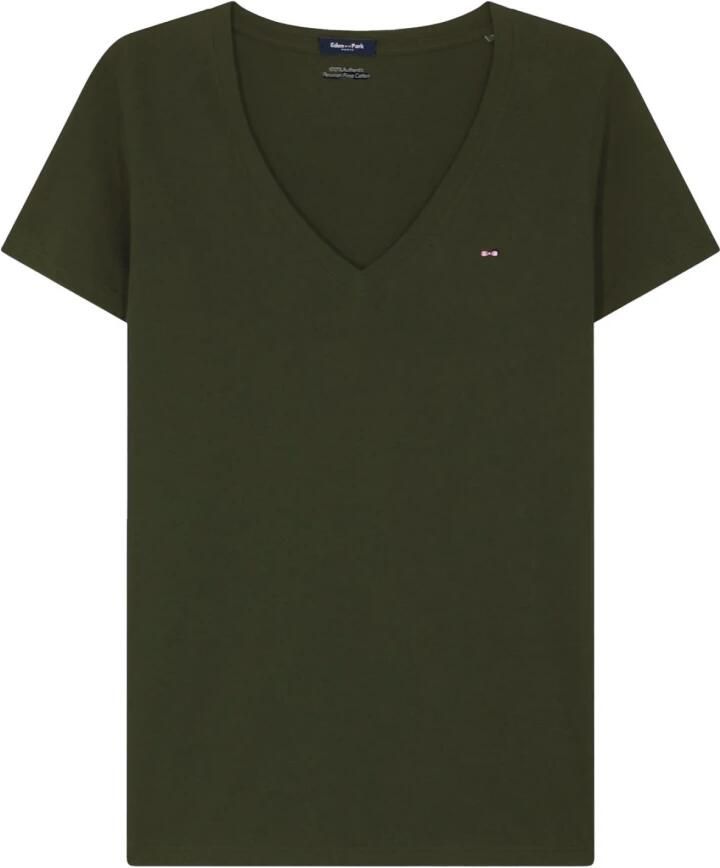 Eden Park V-hals Katoenen T-shirt Groen Green Dames