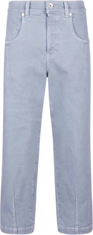 Eleventy Cropped Jeans Vintage Katoenen Denim Broek Blue White Beige Dames